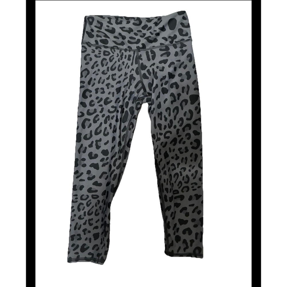 Becco Women Grey Black Leopard Print Capri Leggings High Rise Activewear Size M
